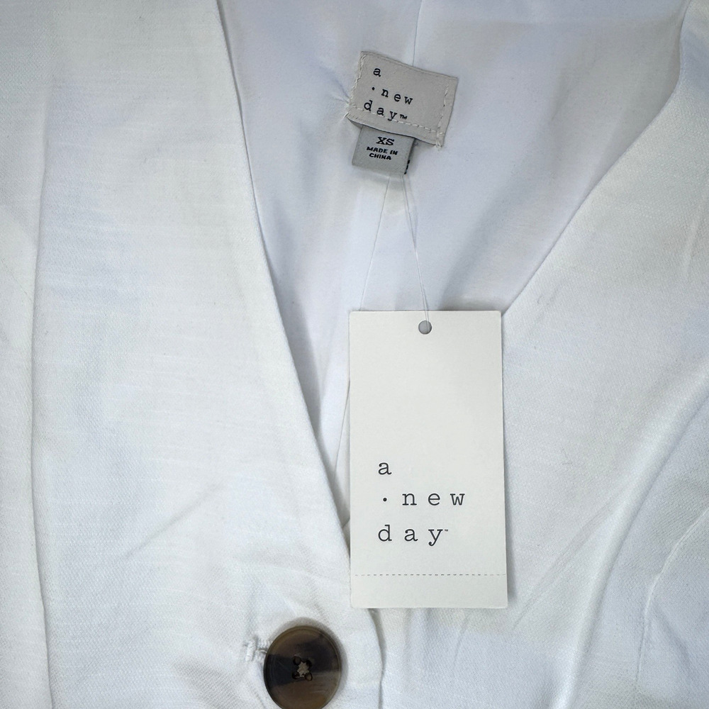 A New Day Womens XS White Linen Blend Dress Button Front Sleeveless - Picture 4 of 9
